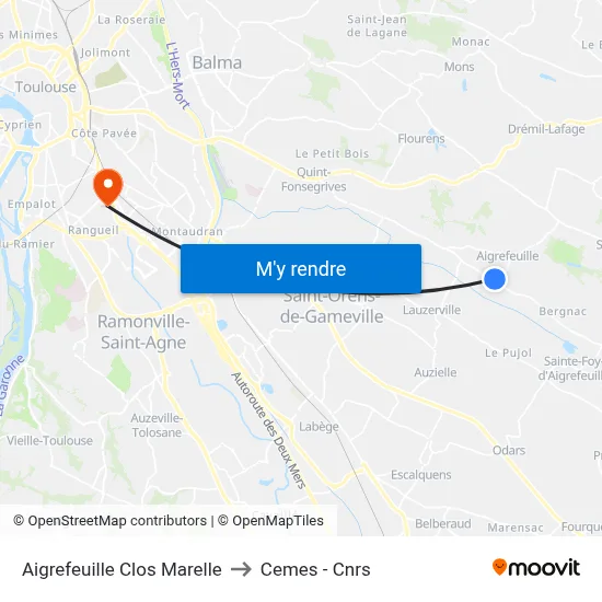 Aigrefeuille Clos Marelle to Cemes - Cnrs map