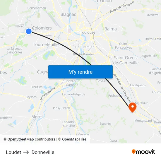 Loudet to Donneville map