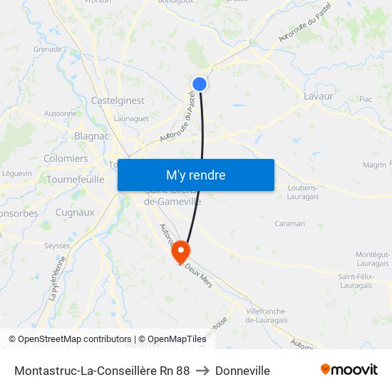 Montastruc-La-Conseillère Rn 88 to Donneville map