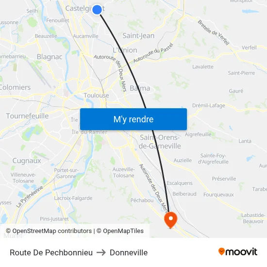 Route De Pechbonnieu to Donneville map