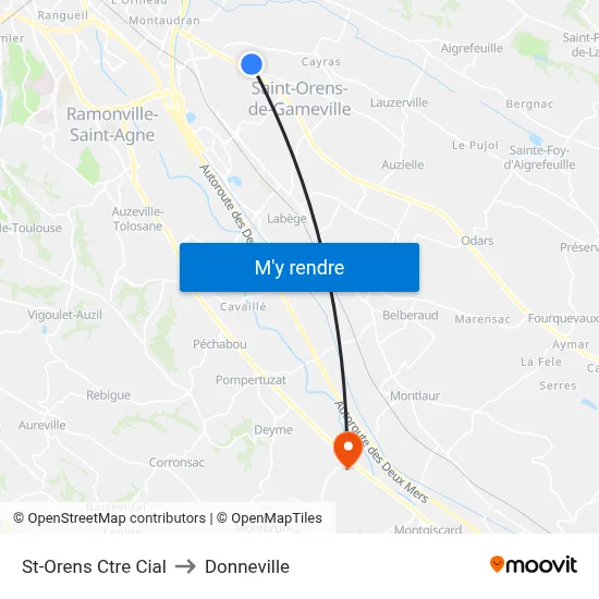 St-Orens Ctre Cial to Donneville map