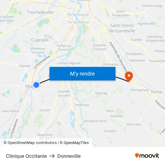 Clinique Occitanie to Donneville map