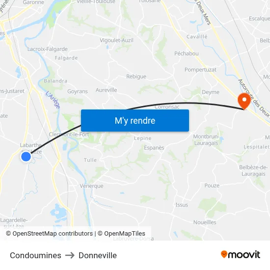 Condoumines to Donneville map