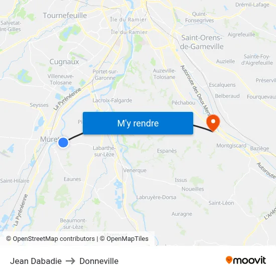Jean Dabadie to Donneville map