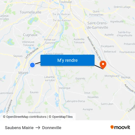 Saubens Mairie to Donneville map