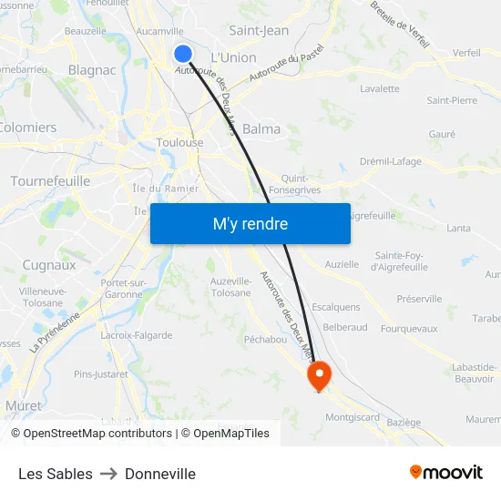 Les Sables to Donneville map