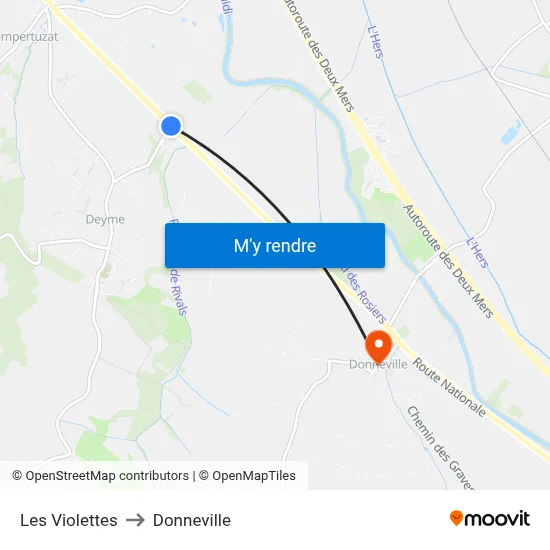 Les Violettes to Donneville map