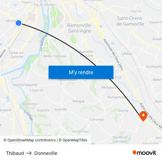 Thibaud to Donneville map