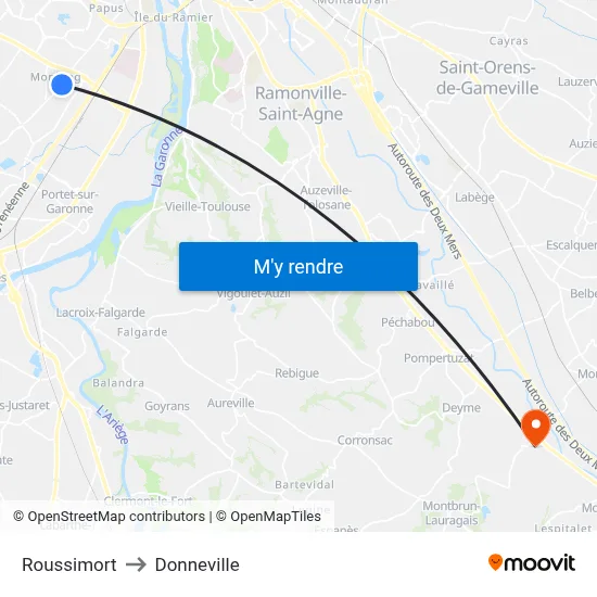 Roussimort to Donneville map