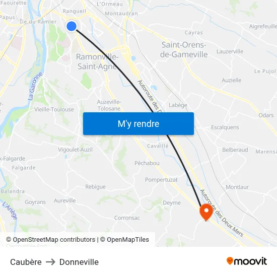 Caubère to Donneville map