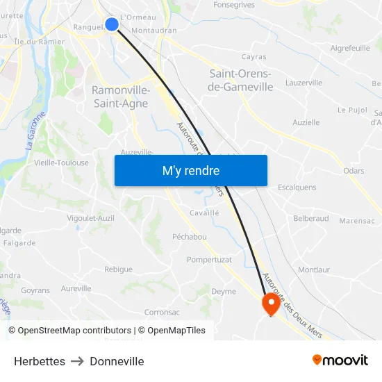 Herbettes to Donneville map