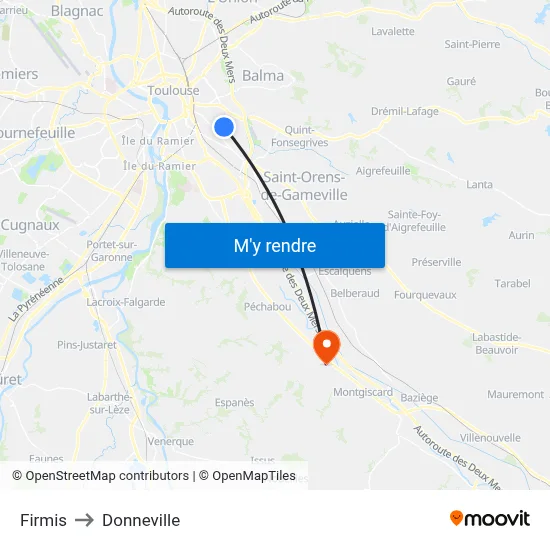 Firmis to Donneville map