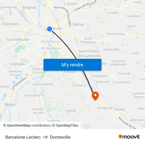Barcelone Leclerc to Donneville map