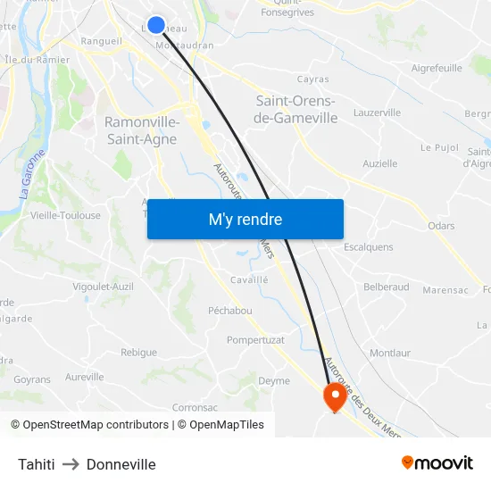 Tahiti to Donneville map