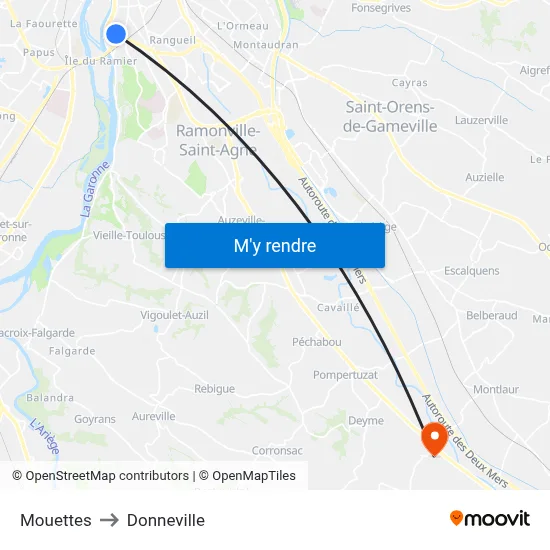 Mouettes to Donneville map