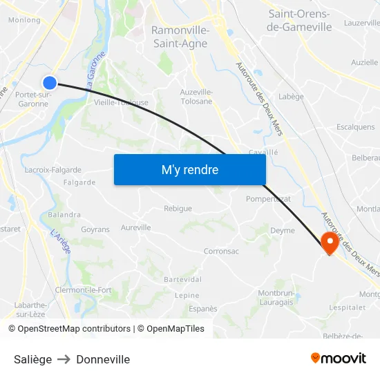 Saliège to Donneville map