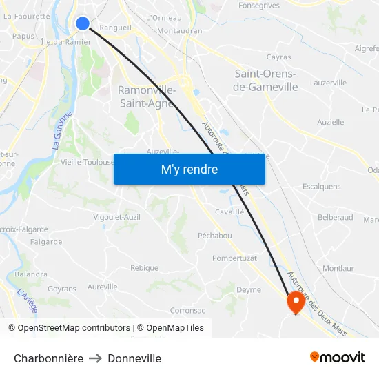 Charbonnière to Donneville map
