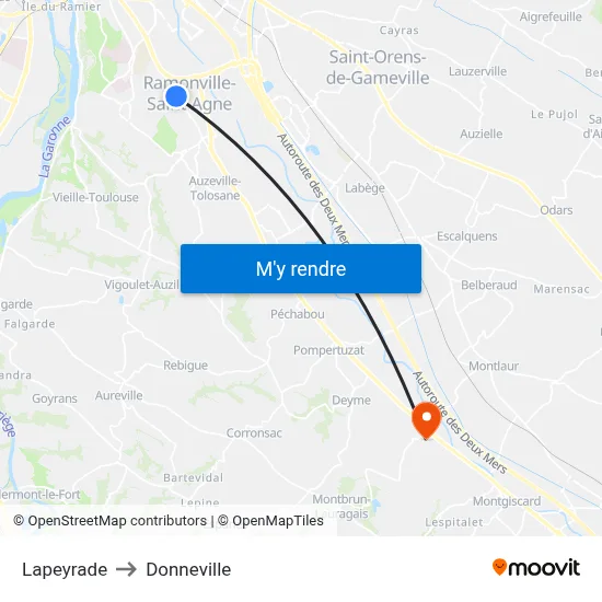 Lapeyrade to Donneville map
