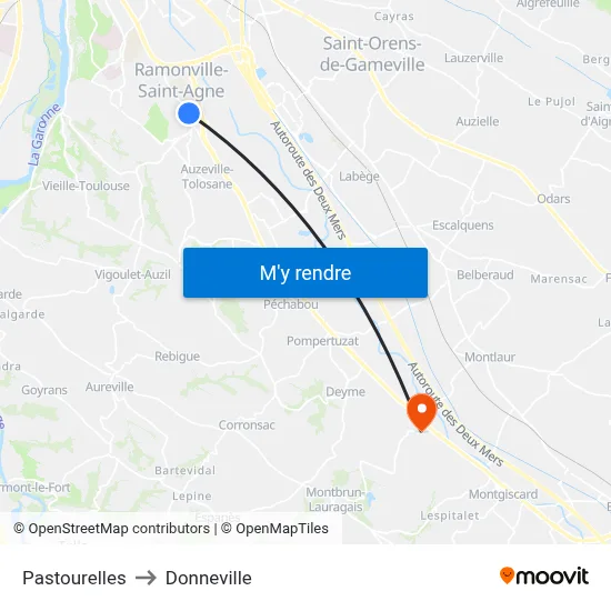 Pastourelles to Donneville map
