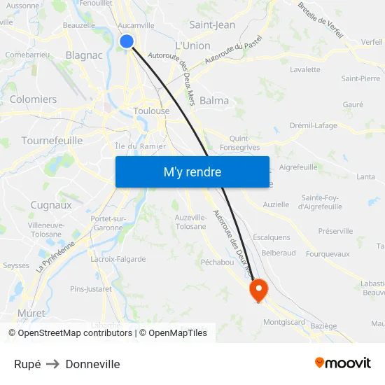 Rupé to Donneville map