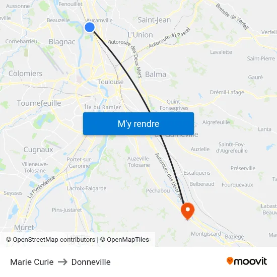 Marie Curie to Donneville map