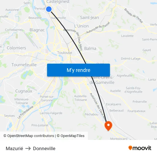 Mazurié to Donneville map