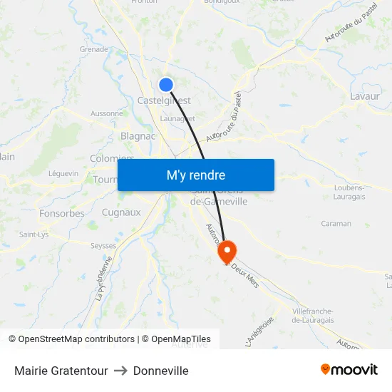 Mairie Gratentour to Donneville map