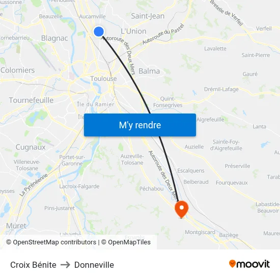 Croix Bénite to Donneville map