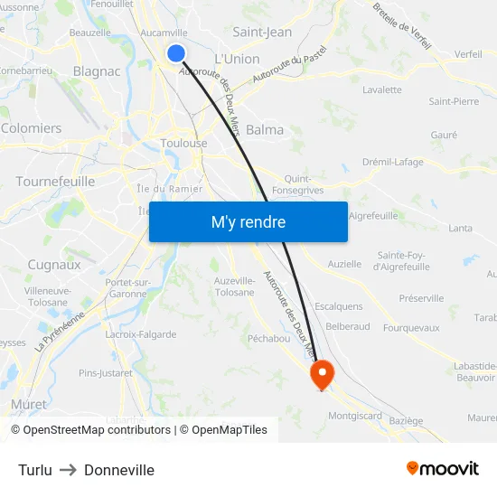 Turlu to Donneville map