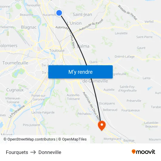 Fourquets to Donneville map