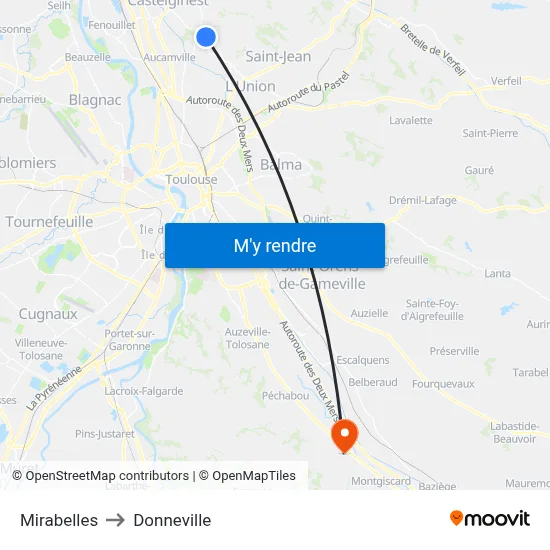 Mirabelles to Donneville map
