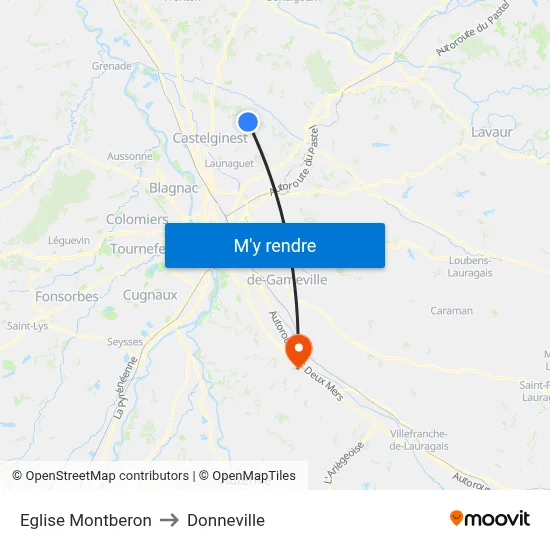 Eglise Montberon to Donneville map