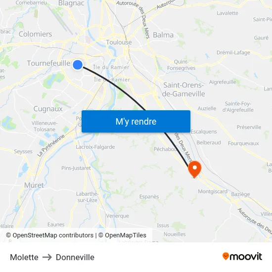 Molette to Donneville map