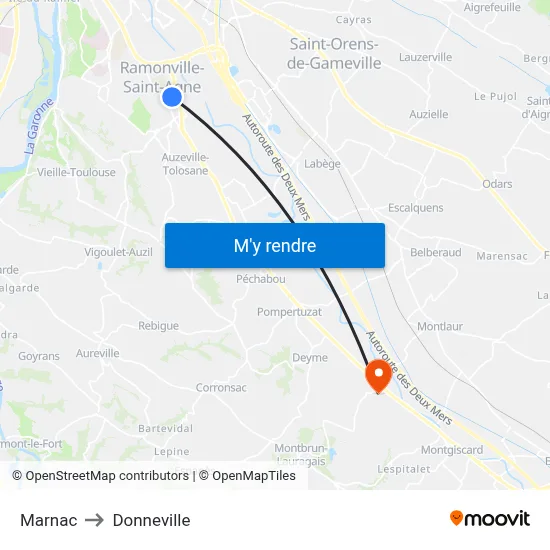 Marnac to Donneville map