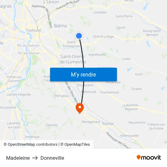 Madeleine to Donneville map