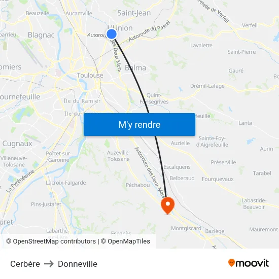 Cerbère to Donneville map