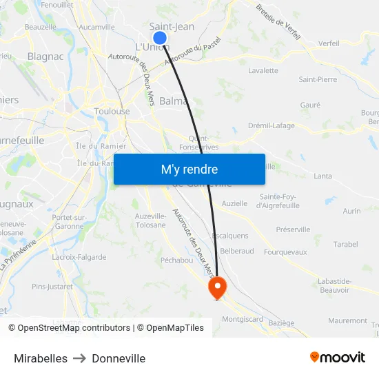 Mirabelles to Donneville map
