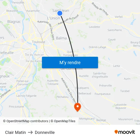 Clair Matin to Donneville map