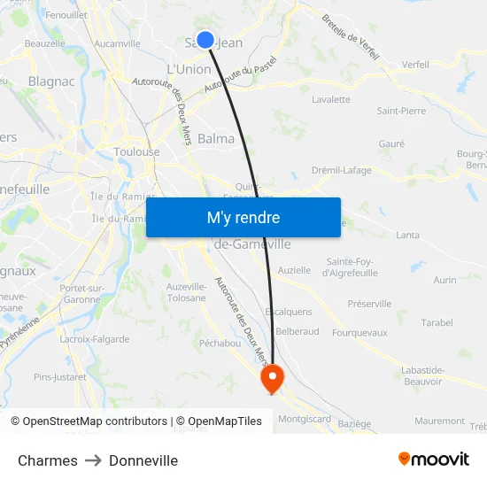 Charmes to Donneville map