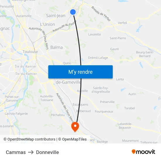 Cammas to Donneville map