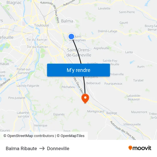Balma Ribaute to Donneville map