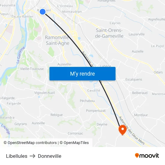 Libellules to Donneville map