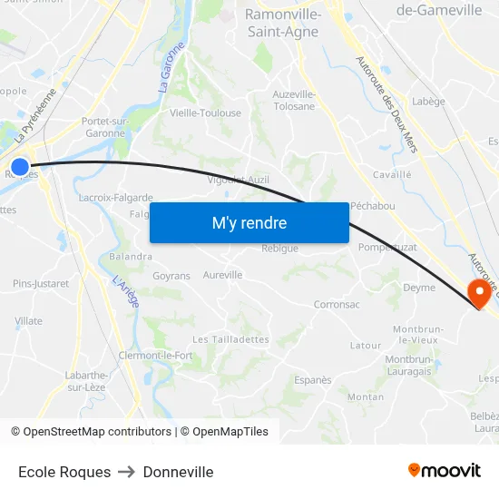 Ecole Roques to Donneville map
