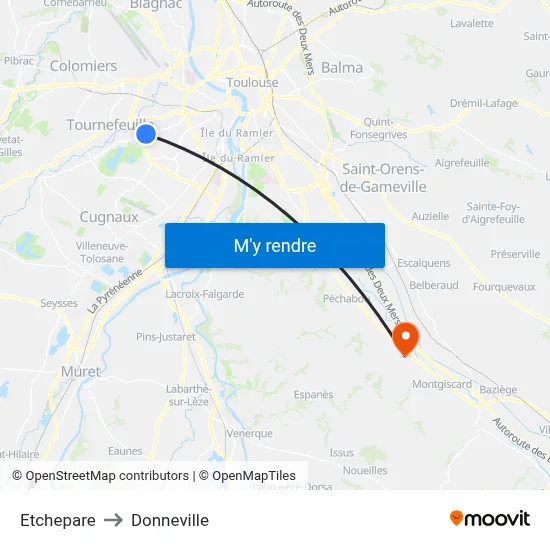 Etchepare to Donneville map
