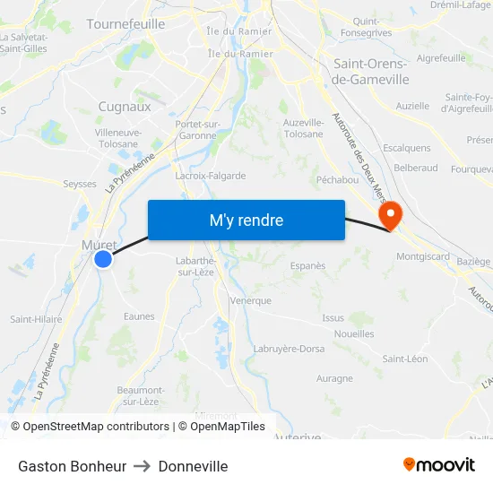 Gaston Bonheur to Donneville map