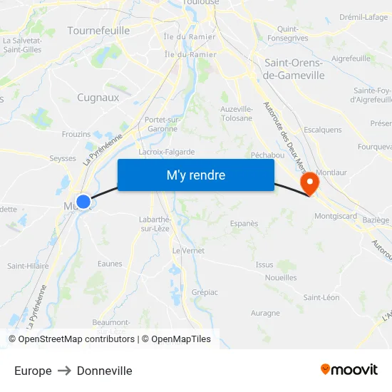 Europe to Donneville map