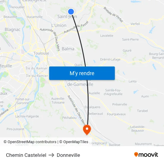 Chemin Castelviel to Donneville map
