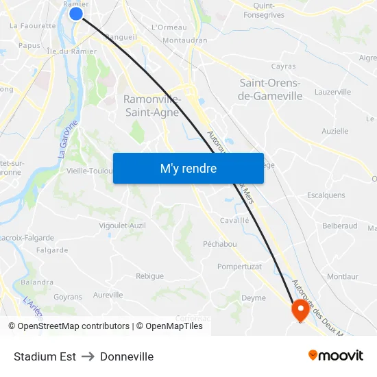 Stadium Est to Donneville map