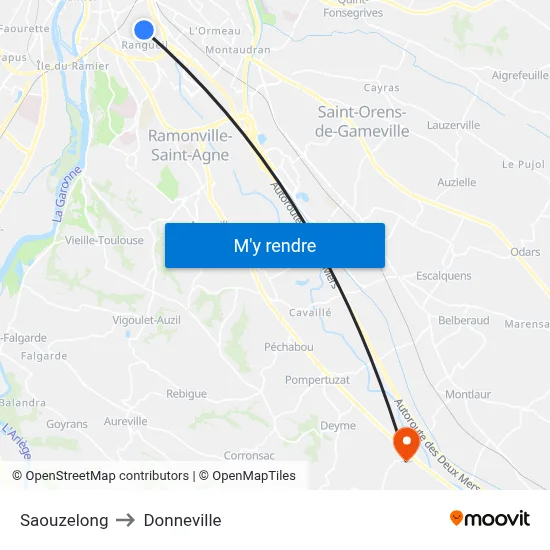 Saouzelong to Donneville map