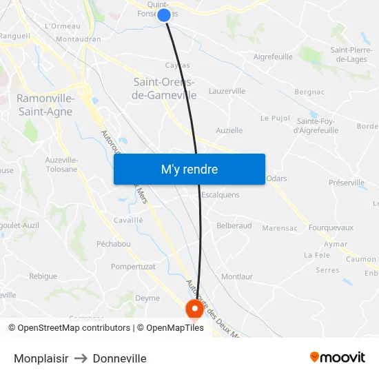Monplaisir to Donneville map